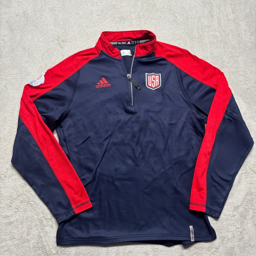 Adidas Team USA Hockey 2016 World Cup Climalite 1/4 Zip Pullover Mens S Blue Red